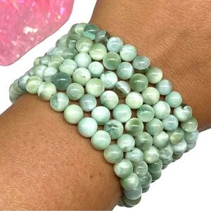 6mm Green Larimar Beaded Stretch Bracelet Boho Stone Gemstone